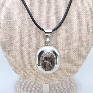 Vintage SILPADA Leopard Skin Jasper Necklace‎ 925 Sterling Silver Leather Cord